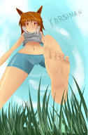 drawing micro macro barefoot low_angle looking_down grass sky foot_pov point_of_view looking_at_viewer karsinan