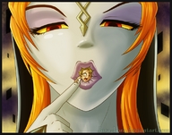 drawing giantess color long_hair mouth red_eyes lips midna face looking_at_viewer orange_hair imminent_vore jora-bora poking_in the_legend_of_zelda pale_skin twili_midna