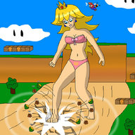 drawing giantess swimsuit barefoot mario princess_peach princess foot_crush crown clouds sky arias87