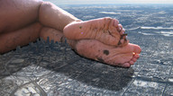 collage city mega destruction barefoot soles lying_down legs giantess_katelyn skyscraper dirty_soles
