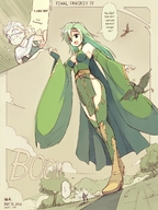 drawing giantess color cleavage blue_hair final_fantasy castle low_angle green_hair boots rydia shrunken_man dialogue