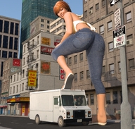 giantess city buildings streets flip_flops truck behind_view street_view boomgts digital_render