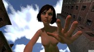 breasts giantess nude city mega buildings brunette low_angle hand looming reaching clouds sky looking_at_viewer elizabeth sir_ethin bioshock digital_render elizabeth_comstock