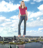 giantess collage city blonde destruction clothed high_heels helicopter wonderslug river clouds sky