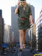 giantess collage small_man city buildings sandals walking looking_down sunglasses streets vehicles under_foot pedicure hat imminent_crush lowerrider