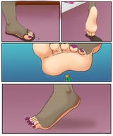 drawing micro furry macro color barefoot soles foot_crush underneath pedicure flip_flops emily panels shrunken_character imminent_crush thefallenwind jaijai opossum possum
