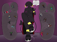 breasts drawing crush anthro color handheld domination in_shoe sitting sandals shrunken_people pinned under_foot dialogue looking_at_tiny evil-sprite