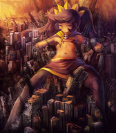 drawing city mega destruction yilx lying_down nintendo skyscraper downward_angle warioware ashley_(warioware)