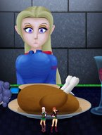 drawing blonde table shrunken_woman food turkey thanksgiving