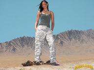 giantess collage feet clothed desert military low_angle sandals mountains dark_skin flip_flops looking_at_viewer lowerrider crushed_tank