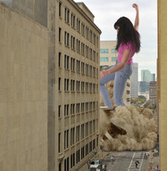giantess collage city black_hair destruction buildings brunette wonderslug foot_crush smoke crushed_building kerstin