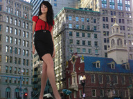 giantess collage small_man city black_hair clothed buildings wonderslug window walking vehicle_crush between_buildings kerstin looking_at_tiny
