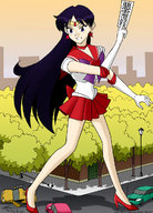 giantess city black_hair destruction high_heels gloves foot_crush sailor_mars streets vehicles arthurt2013 rei_hino ofuda_seal
