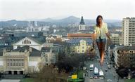 giantess collage barefoot buildings brunette street town walking vehicles