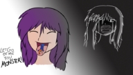 drawing giantess vore purple_hair shrunken_woman
