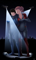 drawing giantess color giant handheld cleavage helicopter amy kevin night blazbaros stars spotlight body_suits between_breasts