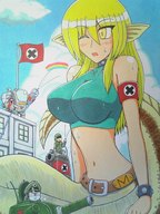 breasts drawing gentle giantess blushing blonde color mecha military tank yellow_eyes snake_girl nishigame nazinaga metal_slug