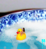 collage brunette shrunken_woman bowl soapy rubber_duck