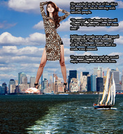 collage city mega destruction ocean high_heels story asian fire looking_down skyscrapers sky looking_at_viewer sailboat leopard_print big_n_evil