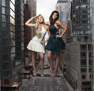 breasts giantess collage city mega blonde high_heels brunette wonderslug dress bus giantesses streets vehicles vehicle_crush hands_on_hips between_buildings aly_michalka amanda_michalka