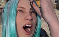 giantess handheld blue_hair imminent_vore digital_render
