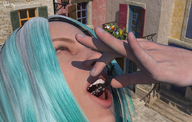 giantess vore mouth blue_hair imminent_vore digital_render