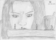 drawing shrunken_men face counter sketching vrseverson looking_at_tiny scavengers