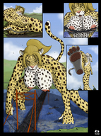 breasts drawing giantess furry tail anthro mega color bridge water helicopter military leopard jets straddling point_of_view ships pandoza panels raised_paw artillery