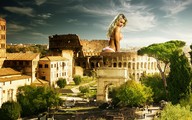 giantess collage blonde swimsuit buildings sky ruins looking_at_viewer colosseum zed782