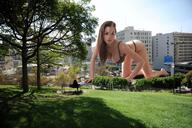 giantess collage swimsuit cleavage buildings brunette park crawling grass trees looking_at_viewer jordan_carver pacmanri alla