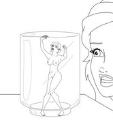 drawing nude monochrome immortaltom shrunken_woman trapped captured jar looking_at_victim jar_trap