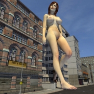 breasts giantess nude city barefoot buildings low_angle red_hair streets sky redfiredog digital_render