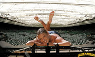 giantess collage blonde barefoot soles stadium lying_down looking_at_viewer lowerrider sports_arena