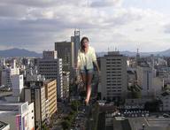 giantess collage city clothed barefoot legs walking streets clouds sky between_buildings pacmanri