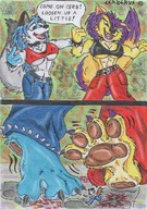drawing furry wolf jeans purple_hair blue_hair shrunken_men cerberus foot_play shrunken_man teasing women wolfess paw_pads tirrel feet_view