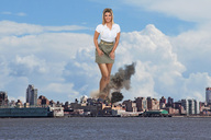 giantess collage city blonde destruction clothed buildings wonderslug legs smoke clouds sky looking_at_viewer waterfront kelly_key