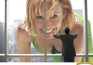 giantess collage city blonde clothed cleavage smiling window kari_byron looking_in lowerrider looking_at_tiny