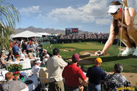 giantess collage handheld brunette kneeling mountains golf sky spectators golf_course lowerrider