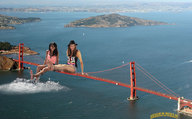 giantess collage landscape bridge multiple_giantesses barefoot brunette sitting giantesses bay hat golden_gate_bridge lowerrider