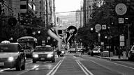 giantess collage city monochrome high_heels traffic brunette smiling scared lying_down shrunken_men shrunken_man streets vehicles zed782 looking_at_tiny