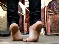 collage barefoot soles shrunken_men shrunken_man standing outdoors dirty_soles