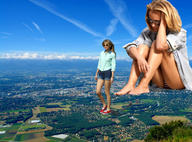 giantess collage landscape city mega barefoot buildings multiple_sizes sitting shorts sunglasses giantesses standing sneakers houses sky shirt taylor_swift hayden_panettiere suburbs