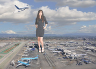 giantess collage clothed brunette wonderslug airplane standing clouds airport sky selena_gomez sgg runway distant_city