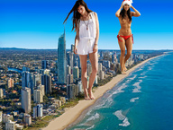 collage city mega destruction beach barefoot ocean buildings brunette skyscraper sand giantesses bikini_bottom leilani_dowding christmas_hat jessica_miller kosmita
