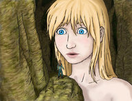drawing giantess blonde color blue_eyes small_woman felarya cliff string_fountain looking_at_tiny lea crisis_(felarya)