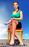 feet city mega destruction handheld barefoot sitting legs sky pedicure looking_at_viewer purple_nails digital_render nbb drakhian