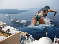 giantess collage destruction ocean wet brunette wonderslug cruise_ship nicole_scherzinger behind_view downward_angle sinking