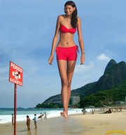 giantess collage black_hair beach barefoot ocean wet walking sand sky resort beach_goers lowerrider