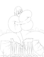 breasts drawing growth giantess nude mega monochrome destruction huge_breasts outgrowing_building ace_attorney geno13 franziska_von_karma