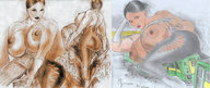 breasts drawing crush butt destruction huge_breasts train bus looking_at_viewer panels
